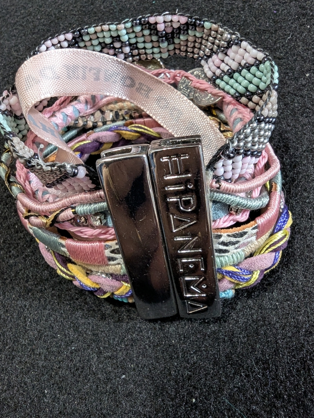 Hipanema Bracelet Multi-Strand Beaded Magnet Cuff Pinks & Turquoise  7”